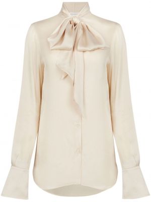 Biała satynowa bluzka z kokardką Nina Ricci