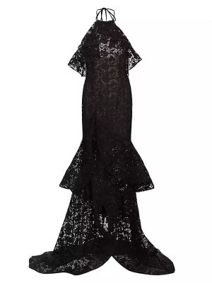 Кружевное платье на бретельках Oscar De La Renta черное