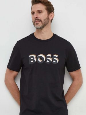 Памучна тениска с дълъг ръкав с принт Boss черно