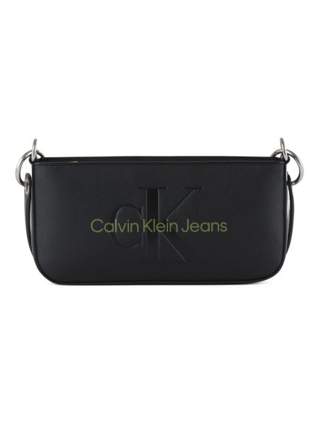 Torba na ramię skórzana Calvin Klein Jeans czarna