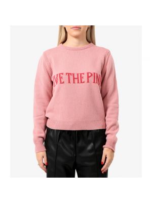 Dzianinowy sweter z okrągłym dekoltem Alberta Ferretti różowy