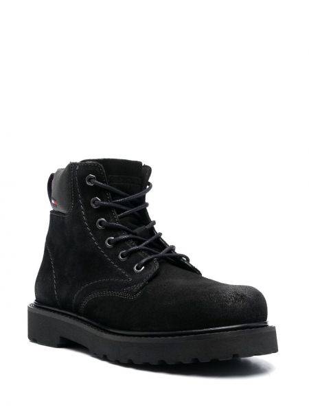 Nėriniuotos zomšinės guminiai batai su raišteliais Tommy Jeans juoda