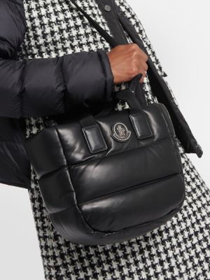 Kožená prešívaná kožená nákupná taška Moncler čierna