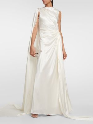 Hedvábné saténové dlouhé šaty Roksanda bílé