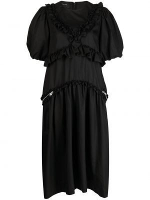 Bavlněné midi šaty na zip s volány Simone Rocha - černá