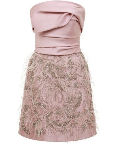 Платье с отделкой перьями и стразами Marchesa - Розовый