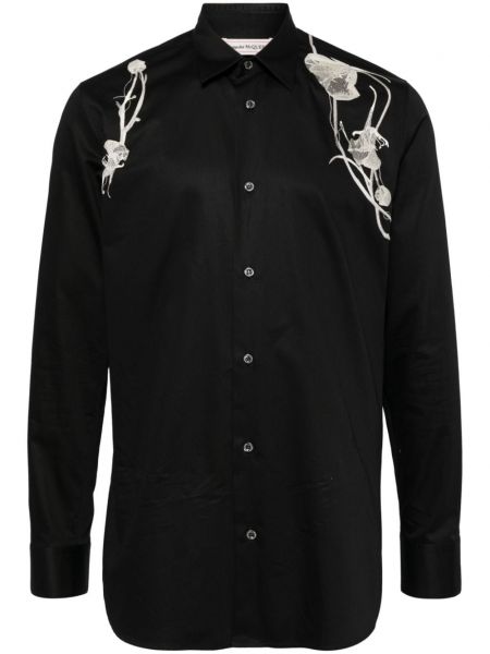 Blomstret broderet skjorte Alexander Mcqueen sort