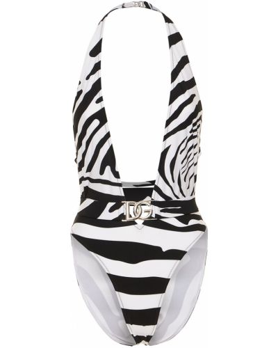 Džerzej jednodielne plavky so vzorom zebry Dolce & Gabbana čierna