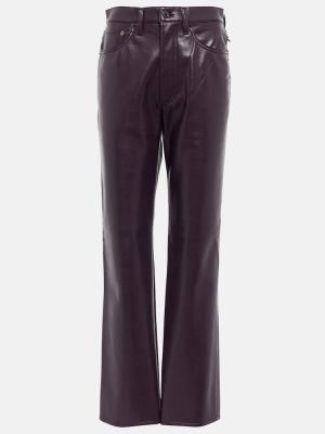 Usnjene hlače z visokim pasom iz umetnega usnja Agolde vijolična