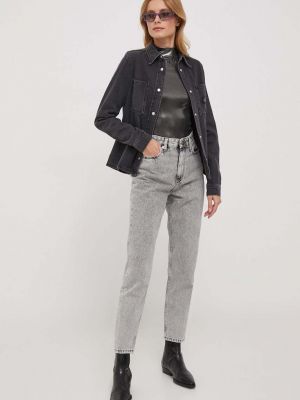 Дънки с висока талия Calvin Klein Jeans сиво