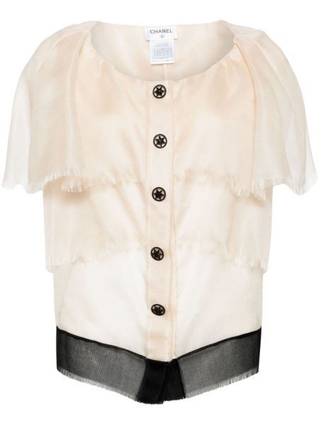 Със звездички копринена къса блуза с копчета Chanel Pre-owned бежово