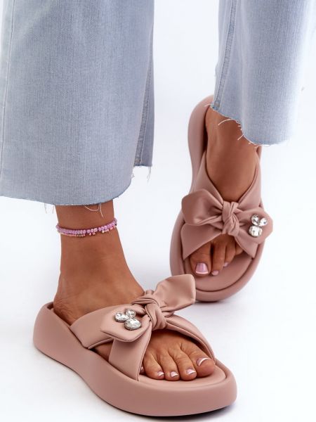 Kožne papuče s platformom Kesi ružičasta