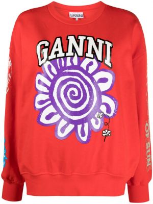 Βαμβακερός φούτερ με σχέδιο Ganni κόκκινο