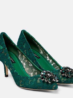 Полуотворени обувки с дантела Dolce&gabbana зелено