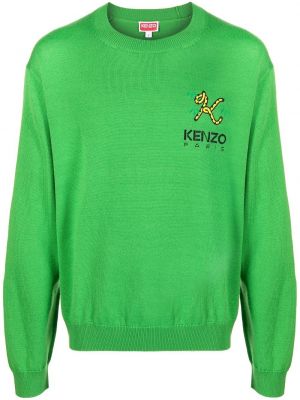 Haftowane długi sweter wełniane z długim rękawem Kenzo - zielony