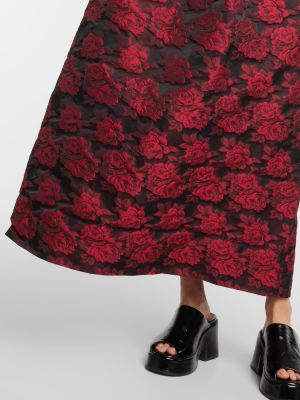 Rochie lunga cu model floral din jacard Ganni roșu