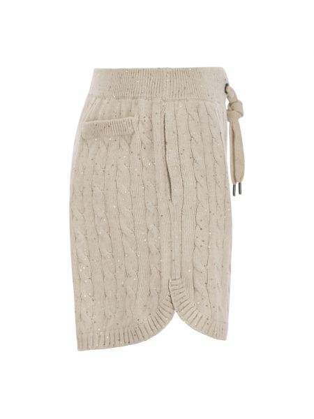 Pantalones cortos con lentejuelas de algodón de punto Brunello Cucinelli beige