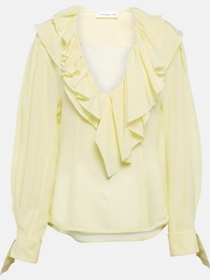 Blusa de seda de seda con escote v Victoria Beckham amarillo