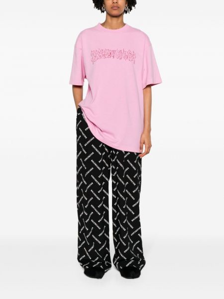 Bavlněné tričko s potiskem Balenciaga růžové