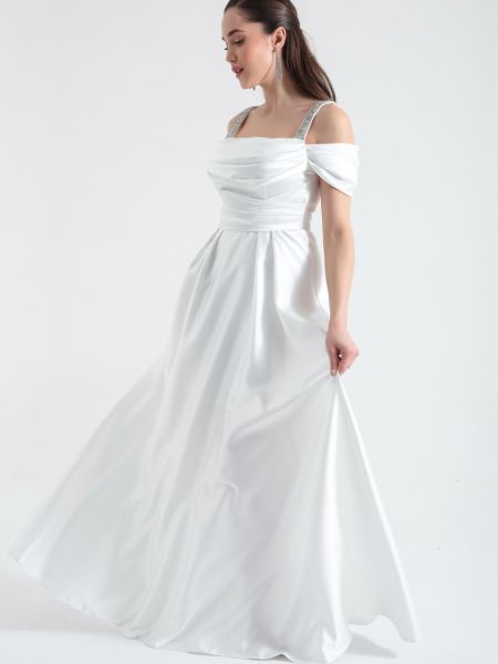 Σατέν βραδινό φόρεμα ντραπέ Lafaba λευκό
