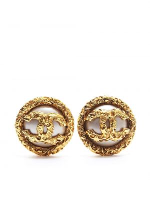 Uhani z gumbi z perlami Chanel Pre-owned zlata