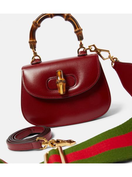 Δερμάτινη τσάντα shopper μπαμπού Gucci κόκκινο