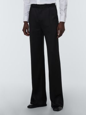 Pantaloni cu picior drept cu talie înaltă de mătase Saint Laurent negru
