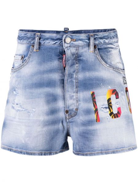 Džínsové šortky s nízkym pásom s potlačou Dsquared2