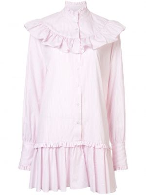 Bavlněné mini šaty s volány s dlouhými rukávy Macgraw - růžová