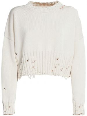 Пуловер с протрити краища Marni бяло