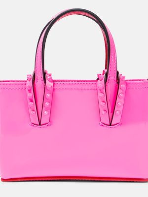 Кожени шопинг чанта от лакирана кожа Christian Louboutin розово