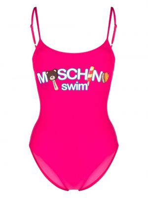 Plavky s otevřenými zády s potiskem Moschino růžové