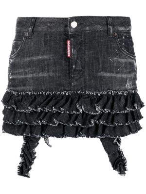 Džínsová sukňa s volánmi Dsquared2 čierna