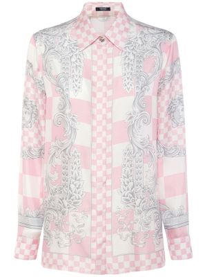 Hedvábná košile s potiskem Versace růžová