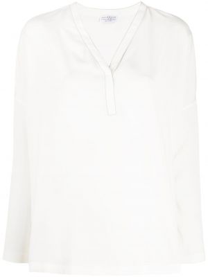Блуза с v-образно деколте с дълъг ръкав Brunello Cucinelli бяло