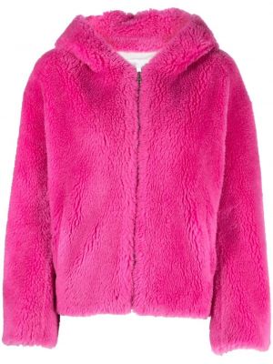Fonott kapucnis gyapjú dzseki Yves Salomon rózsaszín
