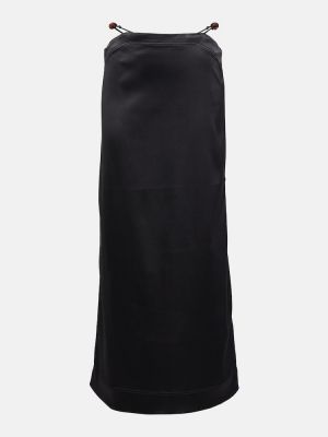 Saténová dlhá sukňa Ganni čierna