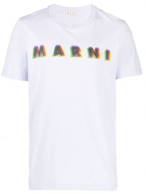 Памучна тениска с принт Marni виолетово
