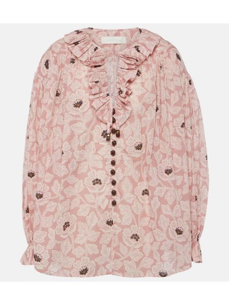 Ruffle floral bomull lang topp Zimmermann rosa