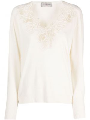 Sweter w kwiatki koronkowy Ermanno Firenze biały