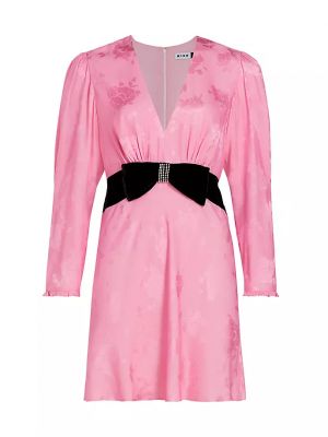 Атласное платье мини с бантом с бисером Rixo розовое
