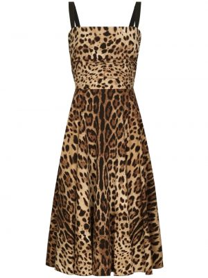Midi obleka s potiskom z leopardjim vzorcem Dolce & Gabbana rjava