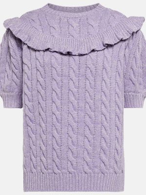 Sweter wełniany z falbankami Miu Miu fioletowy