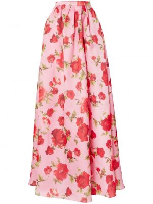 Kvetinová hodvábna sukňa s potlačou Carolina Herrera ružová