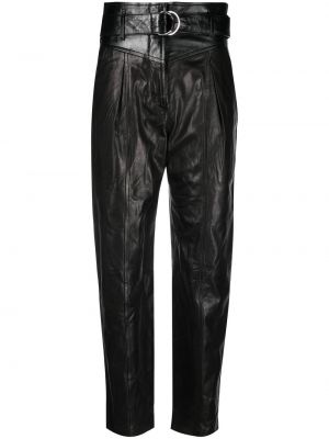 Kožené nohavice s vysokým pásom s opaskom Iro - čierna