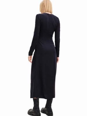 Sukienka midi dopasowana z długim rękawem pleciona Desigual czarna