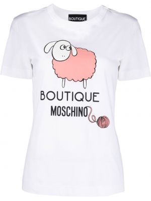 Trykt bomull t-skjorte Boutique Moschino hvit