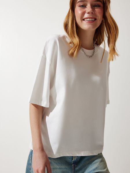 Dzianinowa koszulka oversize Happiness İstanbul biała