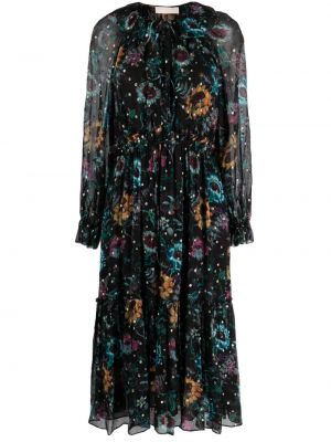 Midi haljina s cvjetnim printom s printom Ulla Johnson crna