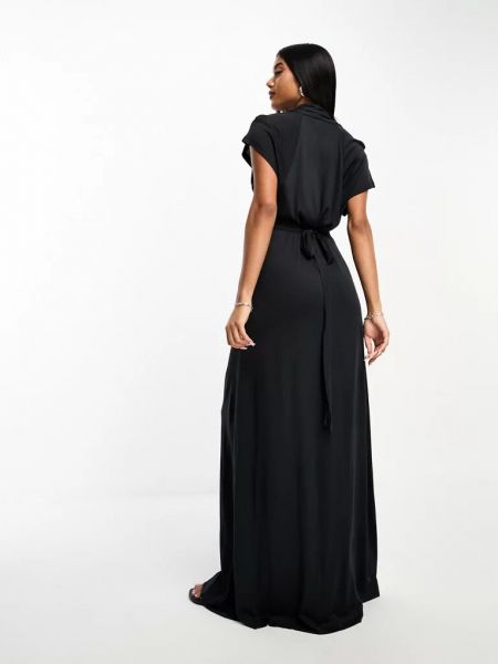 Трикотажное длинное платье с v-образным вырезом French Connection черное